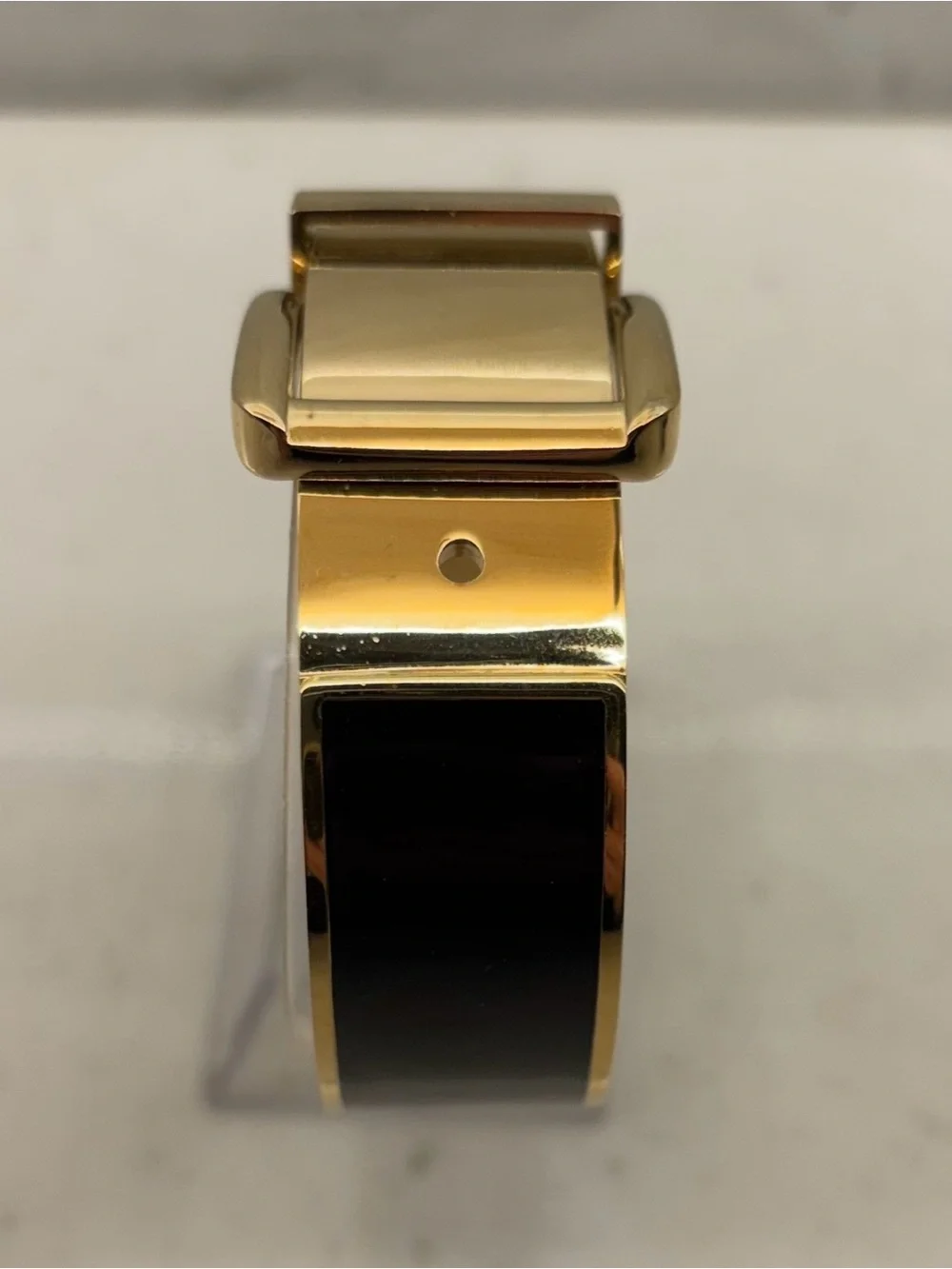 Michael Kors Haute Gold Tone Black Enamel Hinge Belt Buckle Bangle Bracelet